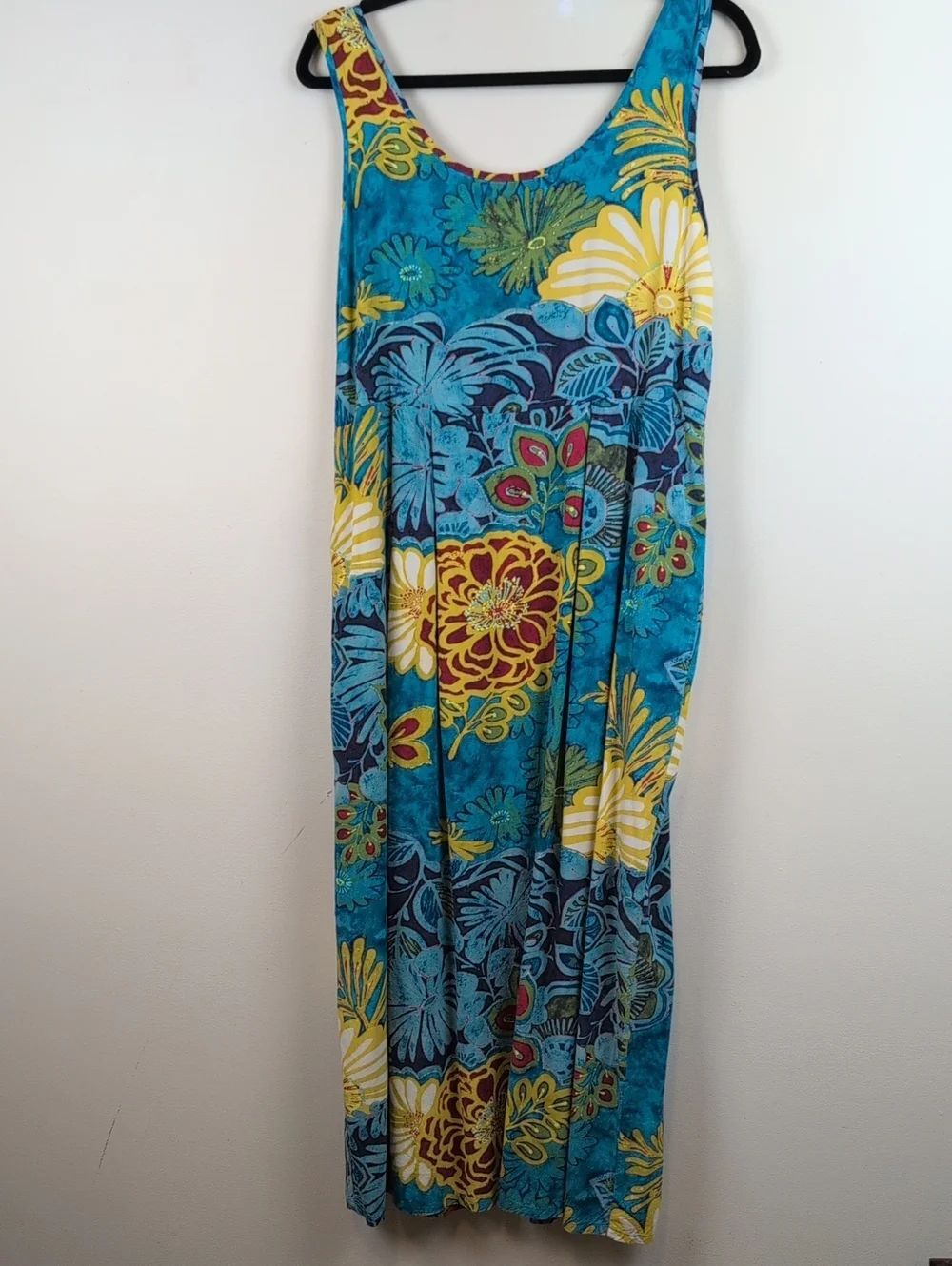 Jams World Turquoise Tropical Floral Midi Dress Size S Vintage
